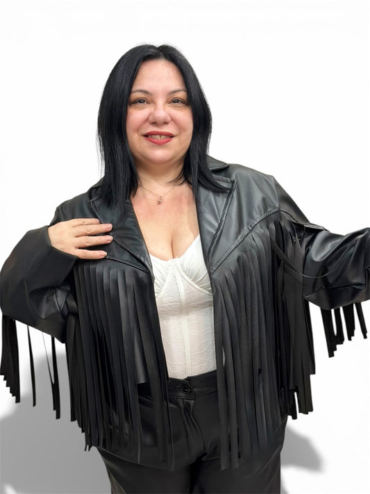 Giacca in ecopelle con frange